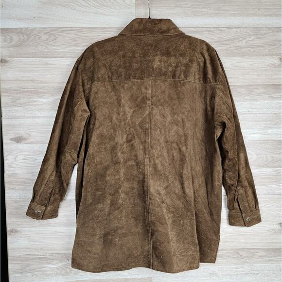 Express Vintage Brown Suede 100% Leather Collared Shirt Jacket Womens Medium - Picture 6 of 10